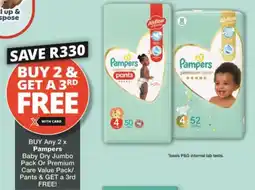 Checkers Pampers Baby Dry Jumbo Pack Or Premium Care Value Pack/ Pants offer