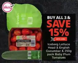 Checkers Iceberg Lettuce Head & English Cucumber & Baby Plum Tomatoes offer