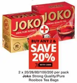Checkers Joko Strong Quality/ Pure Rooibos Tea Bags offer