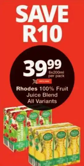 Checkers Rhodes 100% Fruit Juice Blend All Variants offer