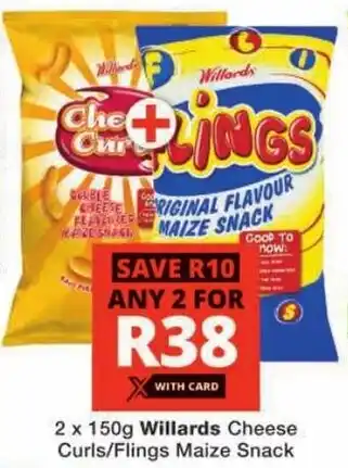 Checkers Willards Cheese Curls/ Flings Maize Snack offer