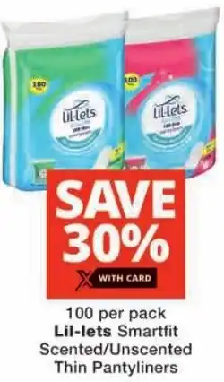 Checkers Lil-lets Smartfit Scented/ Unscented Thin Pantyliners offer