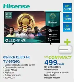 Incredible Connection Hisense 65-inch QLED 4K TV-65Q6Q offer