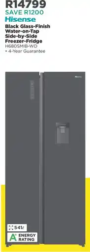 House & Home Hisense Black Glass-Finish Water-on-Tap Side-by-Side Freezer-Fridge offer