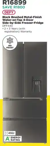 House & Home Defy Black Brushed Metal-Finish Water-on-Tap 4-Door Side-by-Side Freezer-Fridge offer