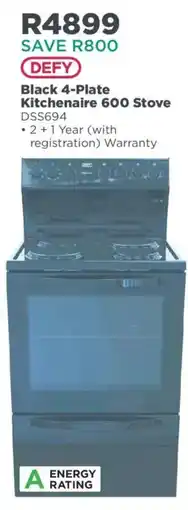 House & Home Defy Black 4-Plate Kitchenaire 600 Stove offer