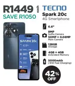 House & Home Tecno Spark 20c 4G Smartphone offer