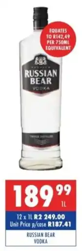 Ultra Liquors Russian bear vodka offer