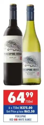 Ultra Liquors Porcupine ridge red or white range offer
