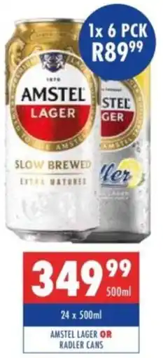 Ultra Liquors Amstel lager or radler cans offer