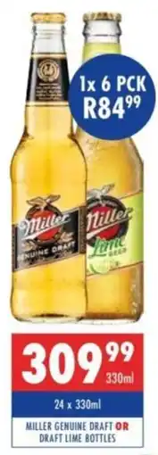 Ultra Liquors Miller genuine draft or draft lime bottles offer