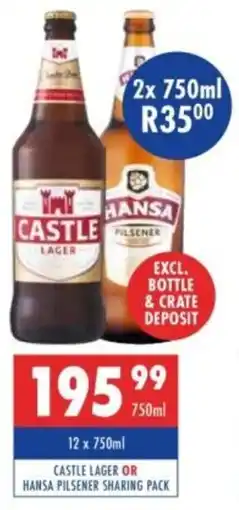 Ultra Liquors Castle lager or hansa pilsener sharing pack offer