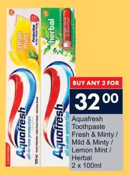 President Hyper Aquafresh Toothpaste Fresh & Minty/ Mild & Minty/ Lemon Mint/ Herbal offer