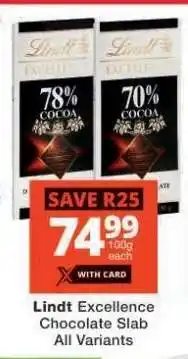 Checkers Lindt Excellence Chocolate Slab offer