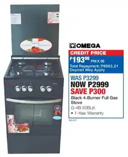 OK Furniture Omega Black 4-Burner Full Gas Stove offer