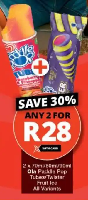 Checkers Ola Paddle Pop Tubes/ Twister Fruit Ice All Variants offer