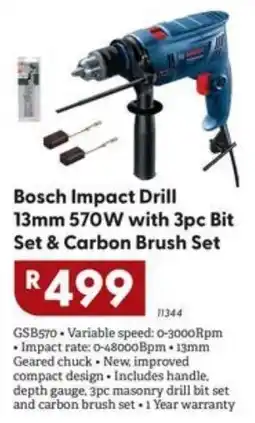 Brights Hardware Bosch Impact Drill 570W with 3pc Bit Set & Carbon Brush Set offer