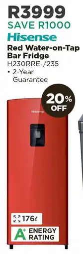 House & Home Hisense Red Water-on-Tap Bar Fridge offer