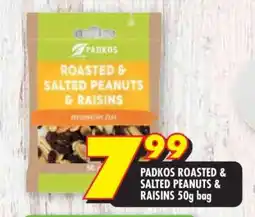 Shoprite PADKOS ROASTED & SALTED PEANUTS & RAISINS 50g bag offer