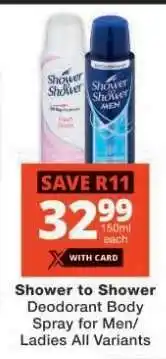 Checkers Shower to Shower Deodorant Body Spray offer