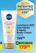 Dis-Chem Nivea Q10 Luminous 630 Anti Marks & Spots Body Cream-200ml offer