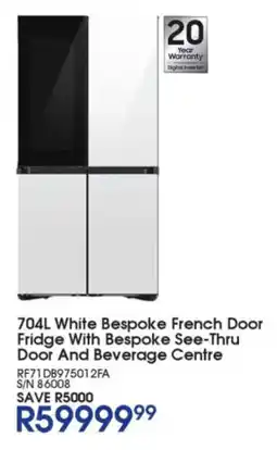 Hirsch's Samsung White Bespoke French Door Fridge With Bespoke See-Thru Door And Beverage Centre offer