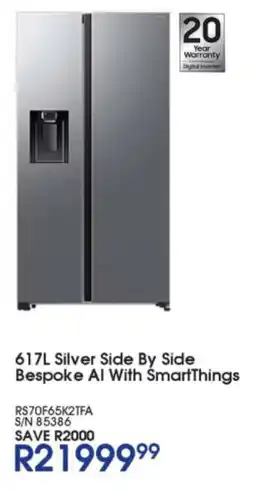 Hirsch's Samsung Silver Side By Side Bespoke AI With SmartThings offer