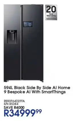 Hirsch's Samsung Black Side By Side Al Home 9 Bespoke AI With SmartThings offer