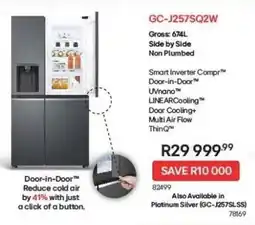 Hirsch's LG Side by Side Non Plumbed Fridge offer