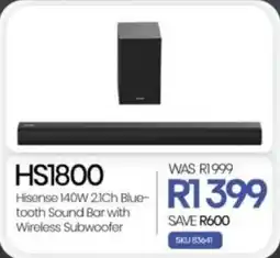 Hirsch's Hisense 140W 21Ch Bluetooth Sound Bar with Wireless Subwoofer offer