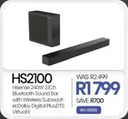 Hirsch's Hisense 240W 21Ch Bluetooth Sound Bar with Wireless Subwoofer, Dolby Digital Plus, DTS VirtualX offer