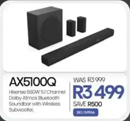 Hirsch's Hisense 580W 5.1 Channel Dolby Atmos Bluetooth Soundbar with Wireless Subwoofer offer