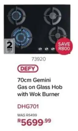 Hirsch's Defy Gemini Gas on Glass Hob with Wok Burner offer