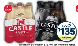 Pick n Pay Castle Lager or Castle Free 6 x 330ml Non-Returnable Bottles offer