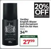 Dis-Chem Yardley English Blazer Anti Perspirant Roll On For Men-50ml offer
