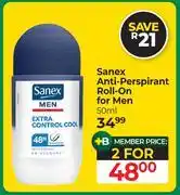 Dis-Chem Sanex Anti Perspirant Roll On Men-For 2 x 50ml offer
