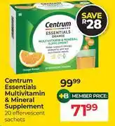 Dis-Chem Centrum Essentials Multivitamin & Mineral Supplement-20 Effervescent Sachets offer
