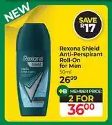 Dis-Chem Rexona Shield Anti Perspirant Roll On For Men-For 2 x 50ml offer