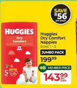 Dis-Chem Huggies Dry Comfort Nappies (Sizes 1-5)-Per Pack offer