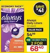 Dis-Chem Always Daily Liners (40's Pack)-For 2 Packs offer