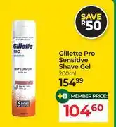 Dis-Chem Gillette Pro Sensitive Shave Gel-200ml offer