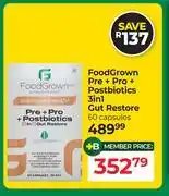 Dis-Chem Food Grown Pre + Pro + Postbiotics 3 In 1 Gut Restore 60 Capsules offer