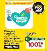 Dis-Chem Pampers Sensitive (4 x 56 Wipes) Or Complete Clean (4 x 64 Wipes) Baby Wipes-Per Pack offer