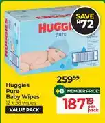 Dis-Chem Huggies Pure Baby Wipes (12 x 56 Wipes)-Per Pack offer