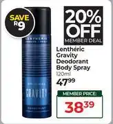 Dis-Chem Lentheric Gravity Deodorant Body Spray-120ml offer