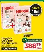 Dis-Chem Huggies Gold Skin Soft Nappies (Sizes 1-5)-Per 2 Packs offer