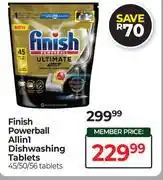 Dis-Chem Finish Powerball All In 1 Dishwashing Tablets-45/50/56 Tablets offer