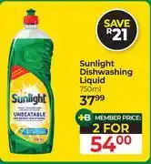 Dis-Chem Sunlight Dishwashing Liquid-For 2 x 750ml offer