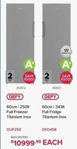 Hirsch's Defy Full Freezer Titanium Inox OR Full Fridge Titanium Inox offer