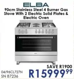 Hirsch's Elba Stainless Steel 4 Burner Gas Stove With 2 Electric Solid Plates & Electric Oven offer